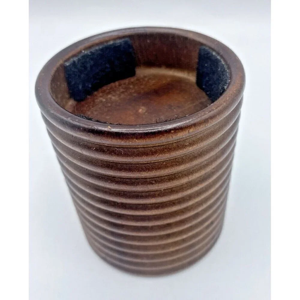 Pier 1 Candle Holder Round Wood Ribbed Elevated Brown Natural Rustic Circles